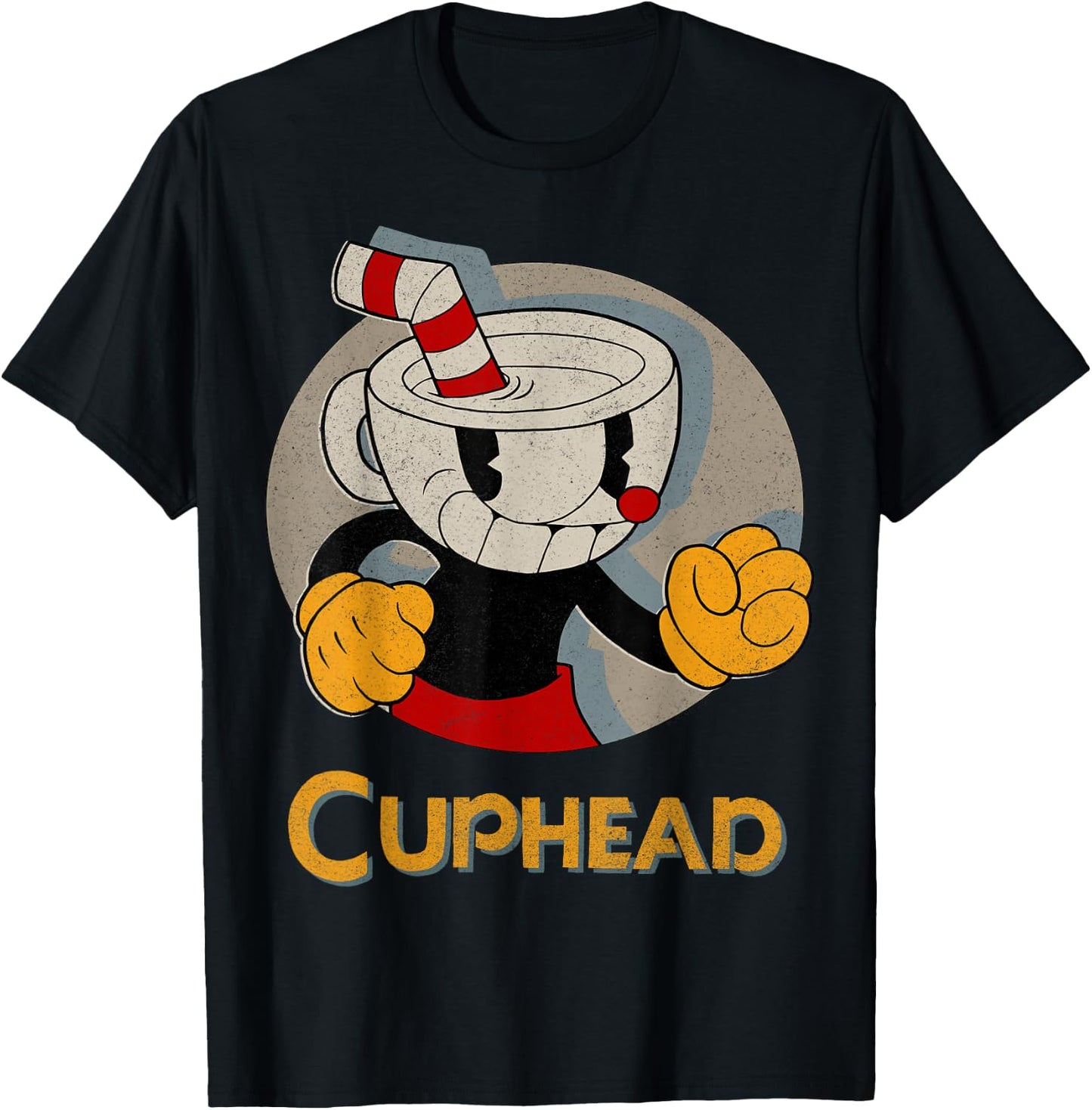 Cuphead Circle Shadow Profile Vintage T-Shirt - T-Shirt | Black