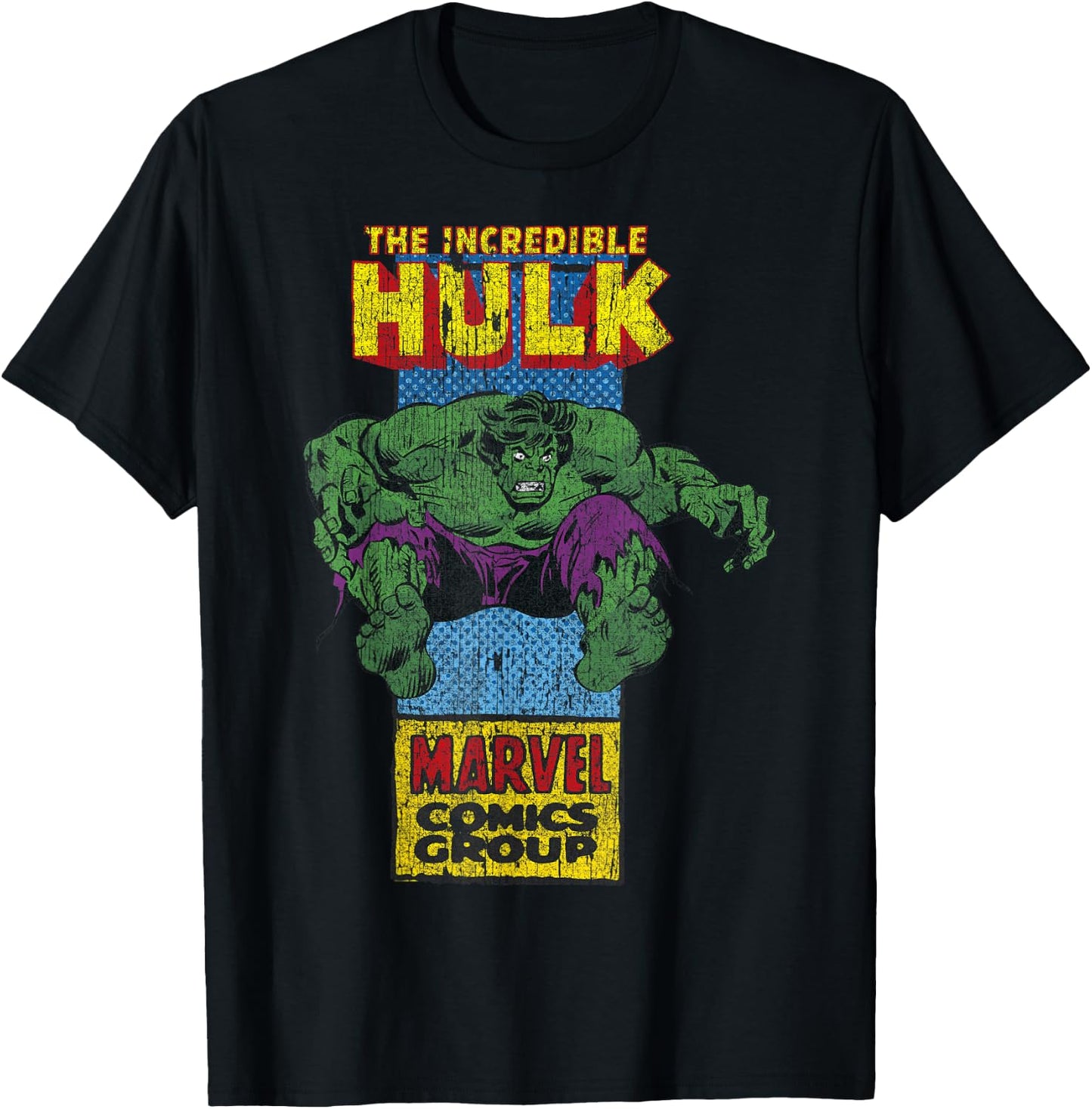 Marvel The Incredible Hulk Retro Comic Side Panel Stamp T-Shirt - T-Shirt | Black