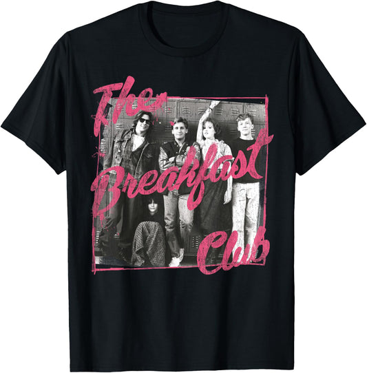 Breakfast Club Pink Text Group Photograph Small T-Shirt - T-Shirt | Black