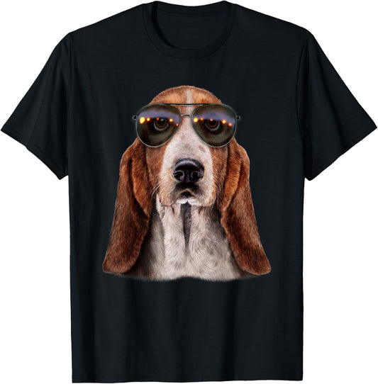 Basset Hound Dog Wearing Swag Aviator Sunglass T-Shirt - T-Shirt | Black