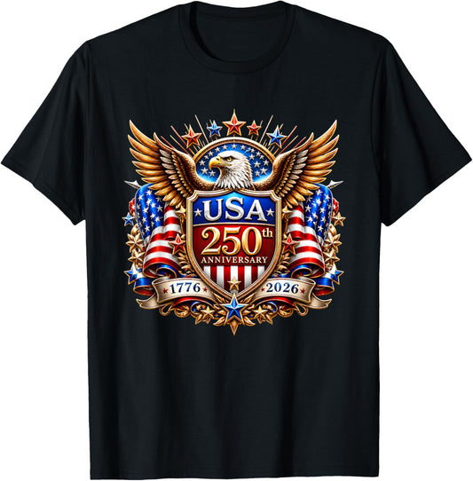 250 Years American 250th 4th of July Anniversary 1776-2026 T-Shirt - T-Shirt | Black