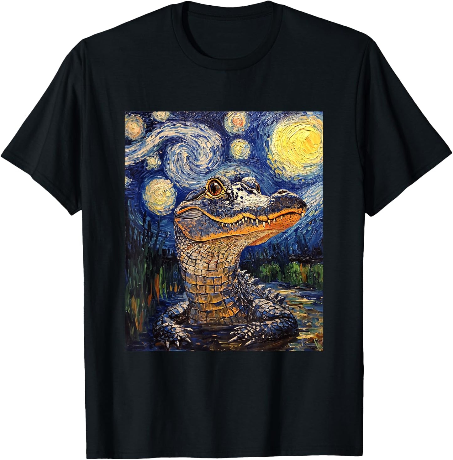 Alligator - Van Gogh Style - Starry Night T-Shirt - T-Shirt | Black