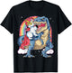 Unicorn Riding T rex Dinosaur Boys Girls Men Women Rainbow T-Shirt - T-Shirt | Black
