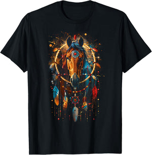 Horse Dreamcatcher Native American Indian Feathers Arts T-Shirt - T-Shirt | Black