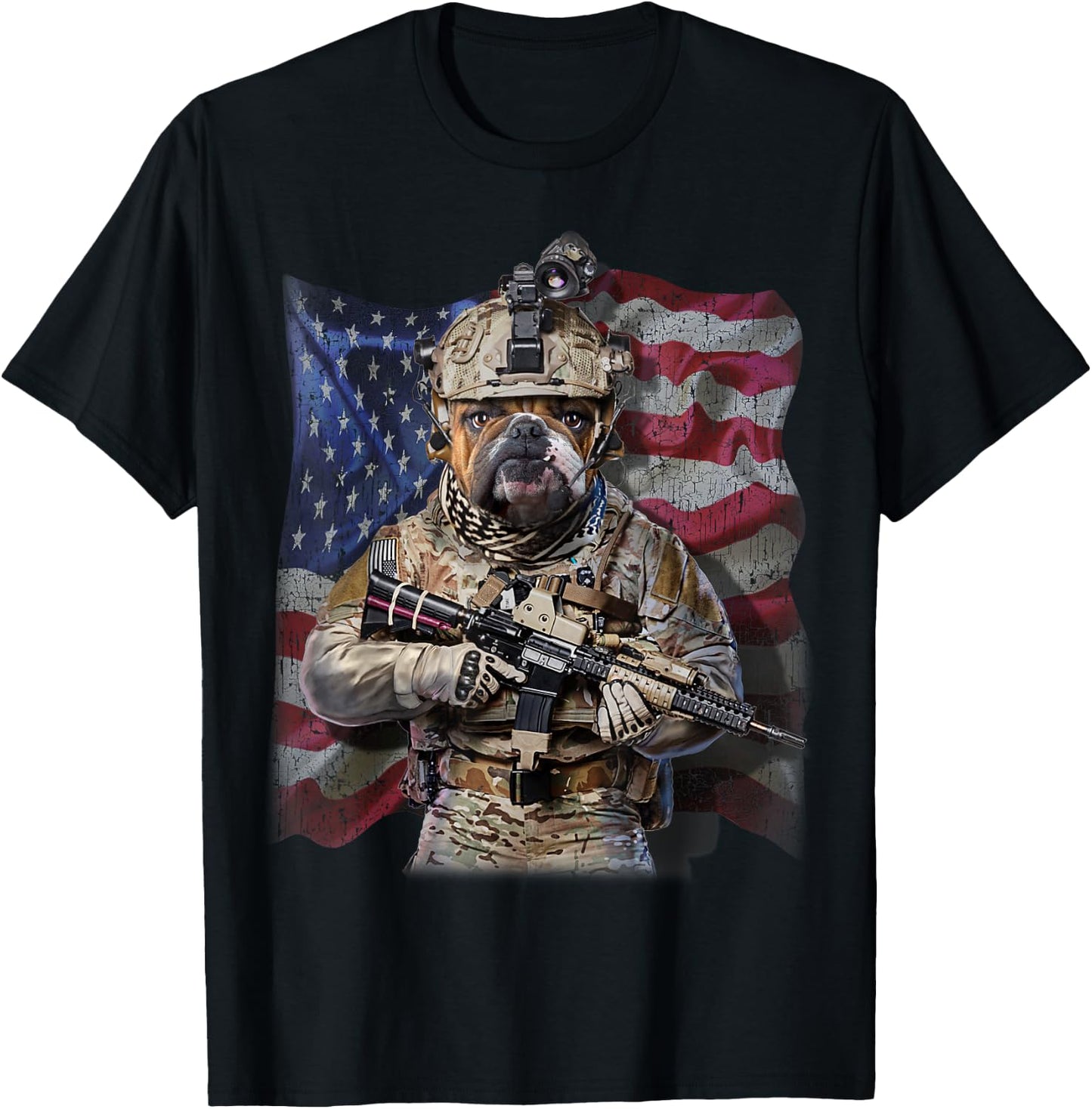 USA America Patriot Bull Dog as Army Commando T-Shirt - T-Shirt | Black