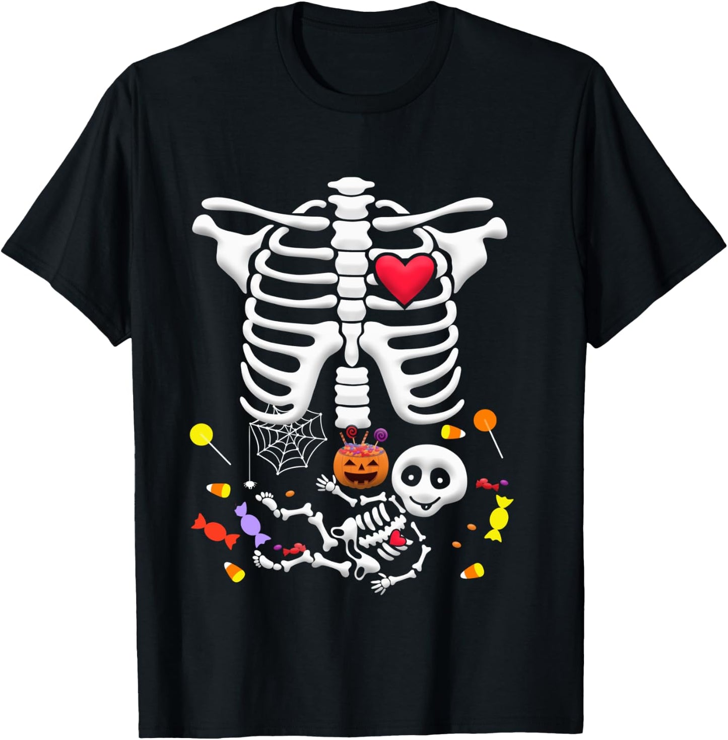 Candy Pumpkin Baby Skeleton Pregnancy Halloween Shirt T-Shirt - T-Shirt | Black