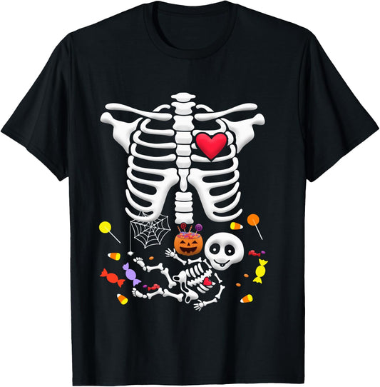 Candy Pumpkin Baby Skeleton Pregnancy Halloween Shirt T-Shirt - T-Shirt | Black