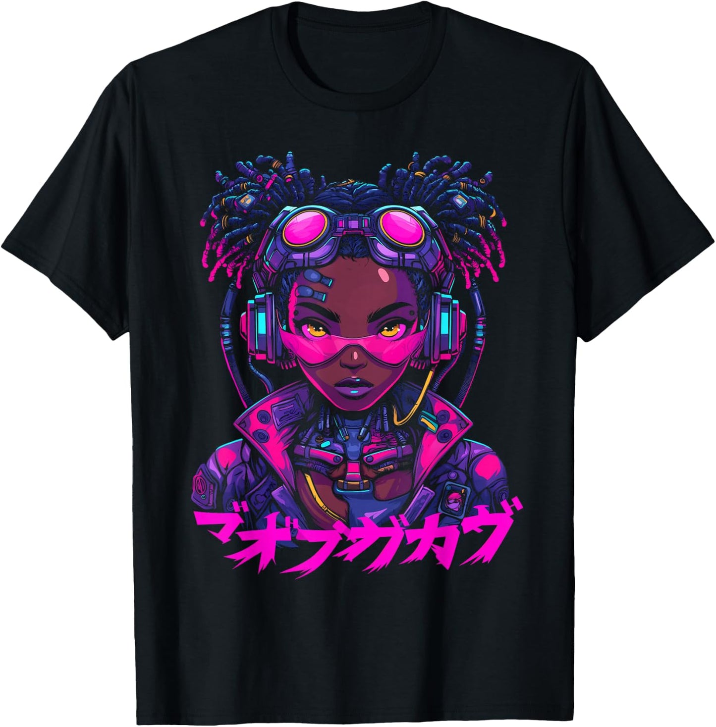 Harajuku Cyberpunk Black Girl Anime Manga Waifu Japanese T-Shirt - T-Shirt | Black