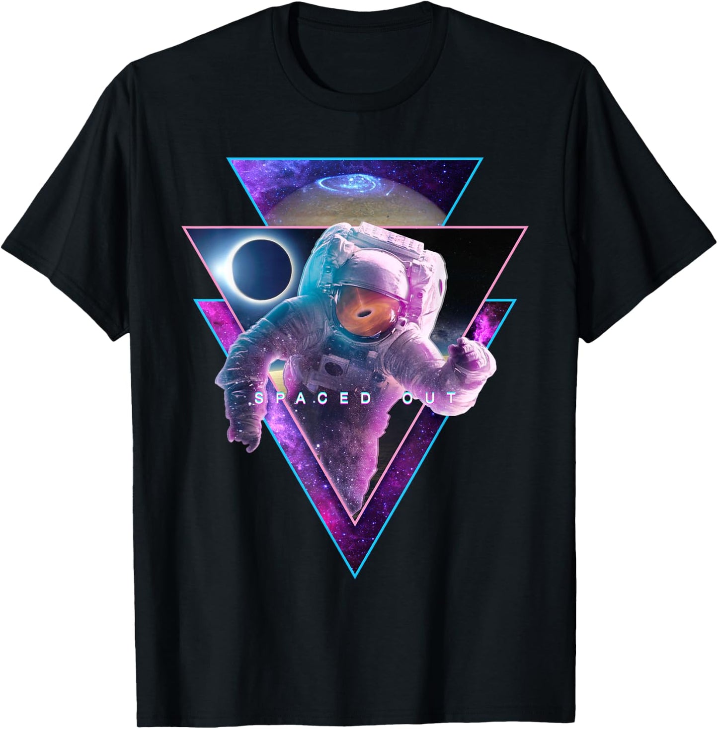 Astronaut Spaced Out - Aesthetic Vaporwave Eclipse Space Art T-Shirt - T-Shirt | Black