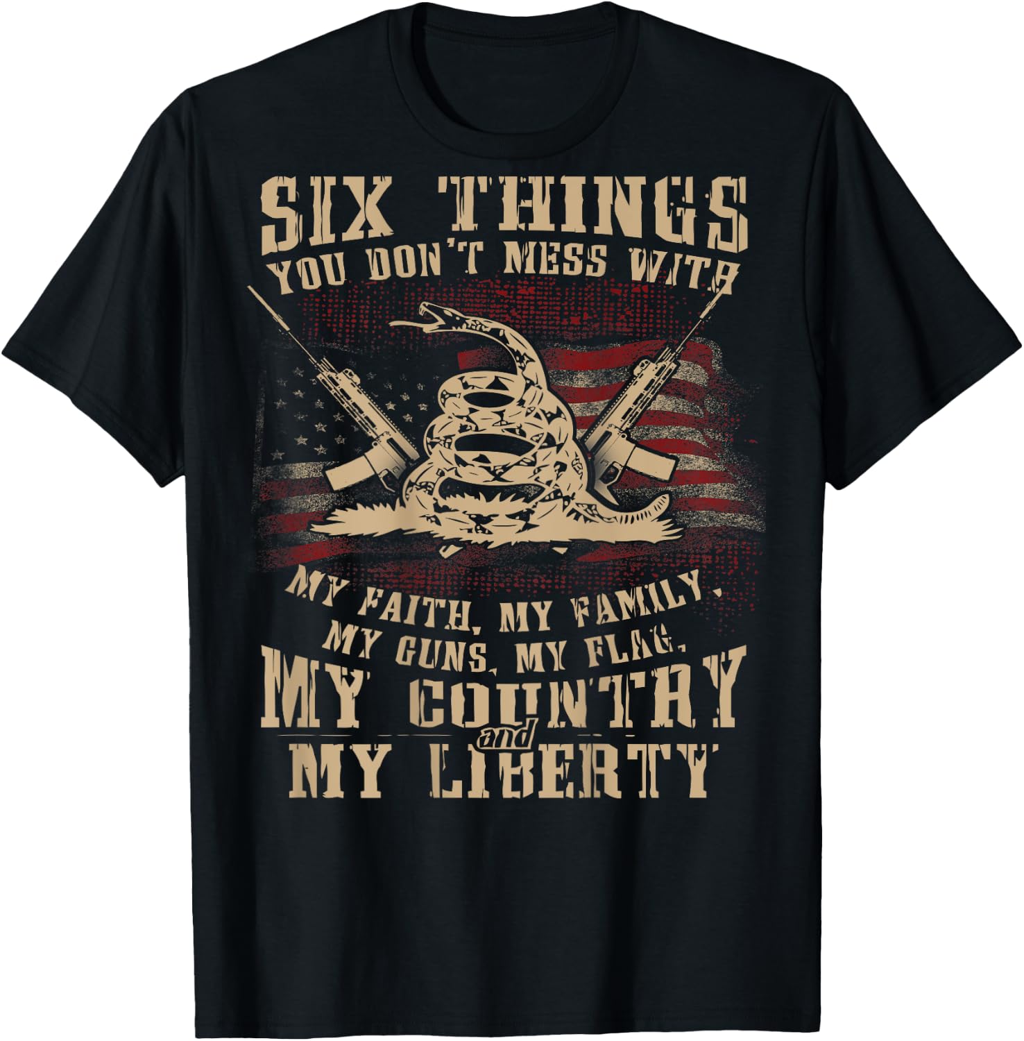 Faith Family Guns Flag Country and Liberty Backprint T-Shirt - T-Shirt | Black