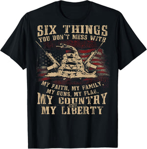 Faith Family Guns Flag Country and Liberty Backprint T-Shirt - T-Shirt | Black