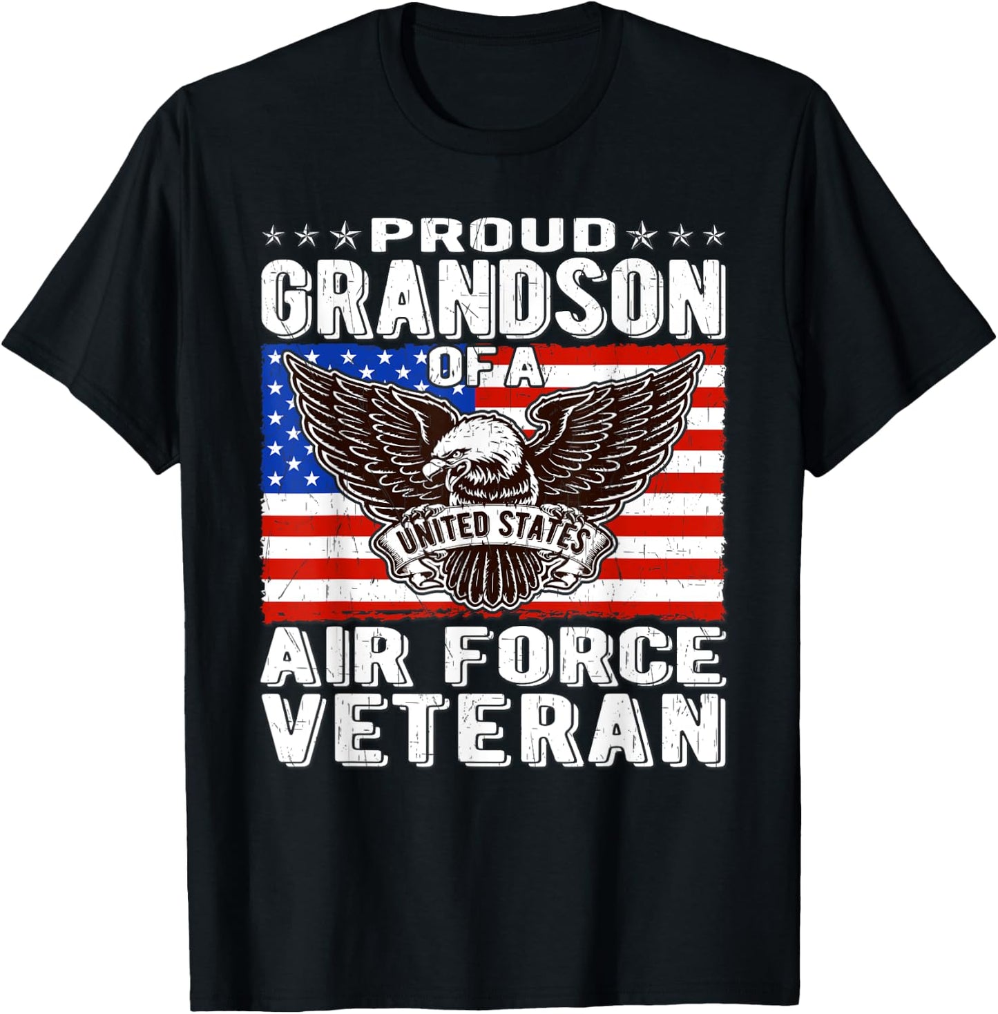 Proud Grandson Of An Air Force Veteran Patriotic Military T-Shirt - T-Shirt | Black