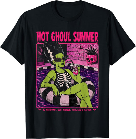 Vintage Hot Ghoul Summer Halloween Beach Summerween Cocktail T-Shirt - T-Shirt | Black