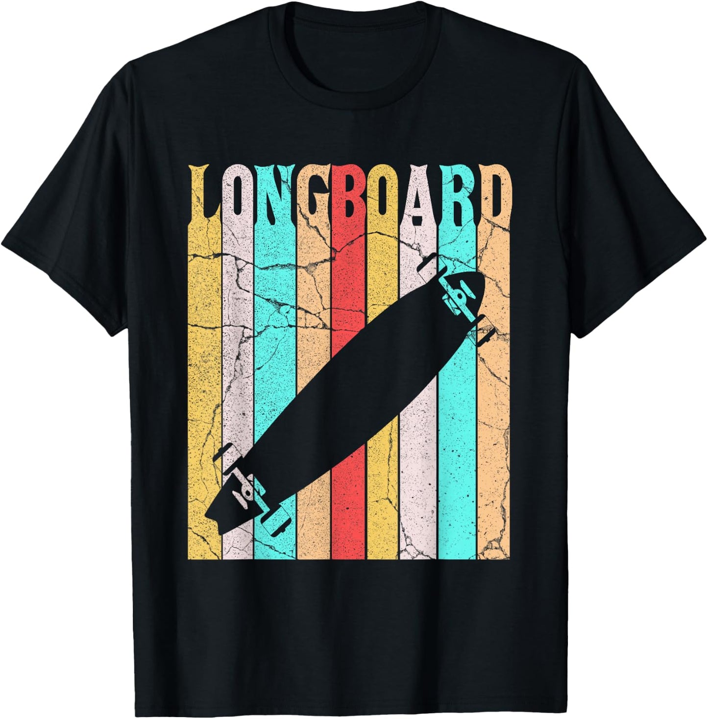 Distressed Retro Longboard Longboarding Lovers Gift T-Shirt - T-Shirt | Black