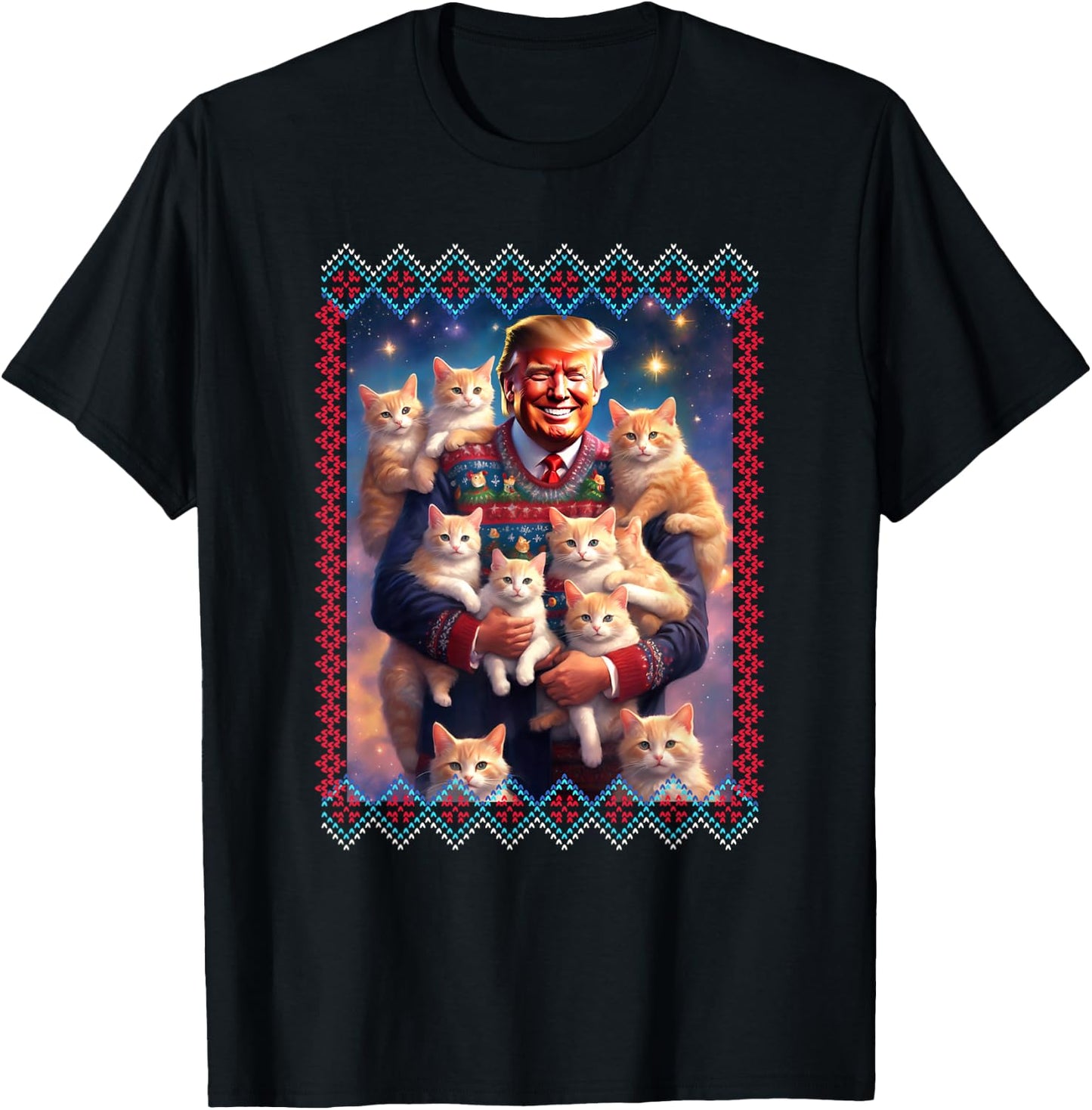 Cats for Trump 2024 Trump Christmas Ugly Sweater T-Shirt - T-Shirt | Black
