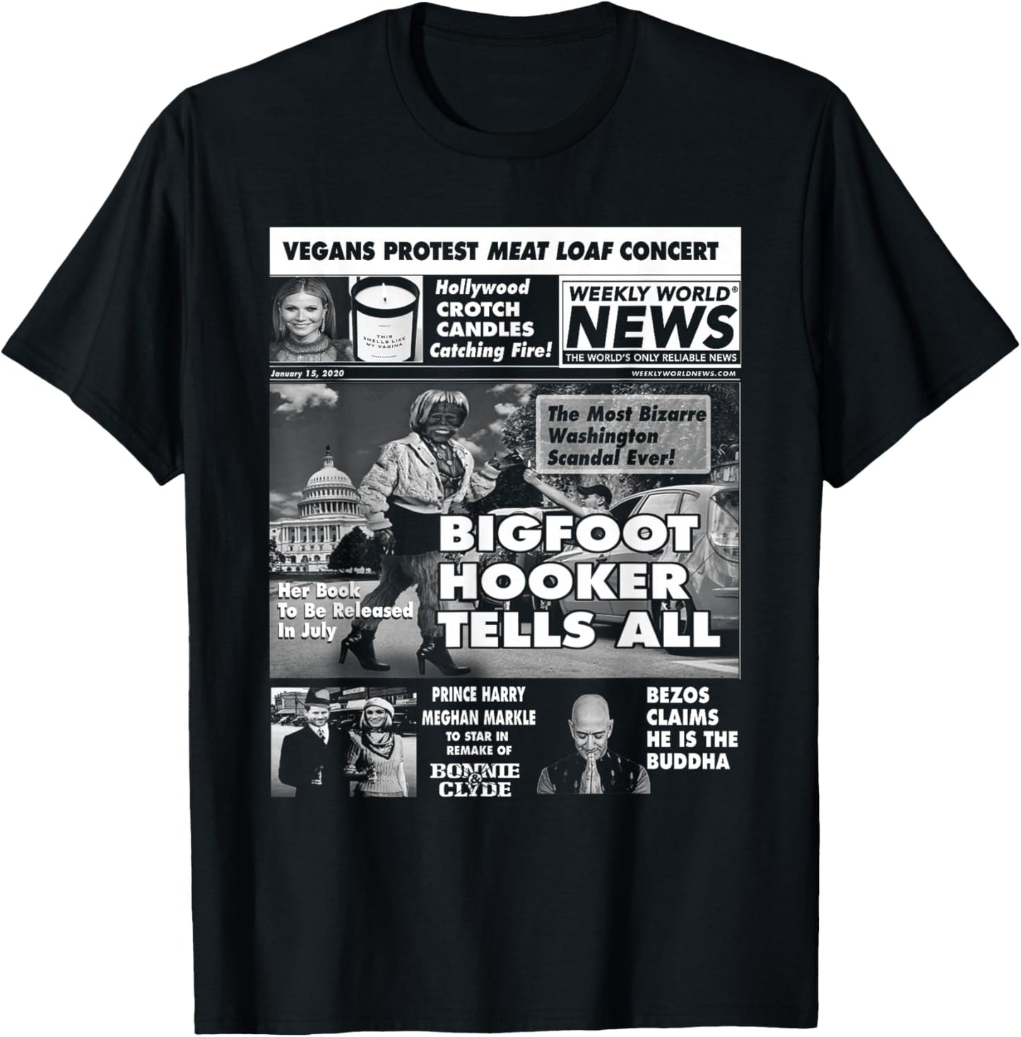 Weekly World News - Bigfoot Hooker Cover T-Shirt - T-Shirt | Black