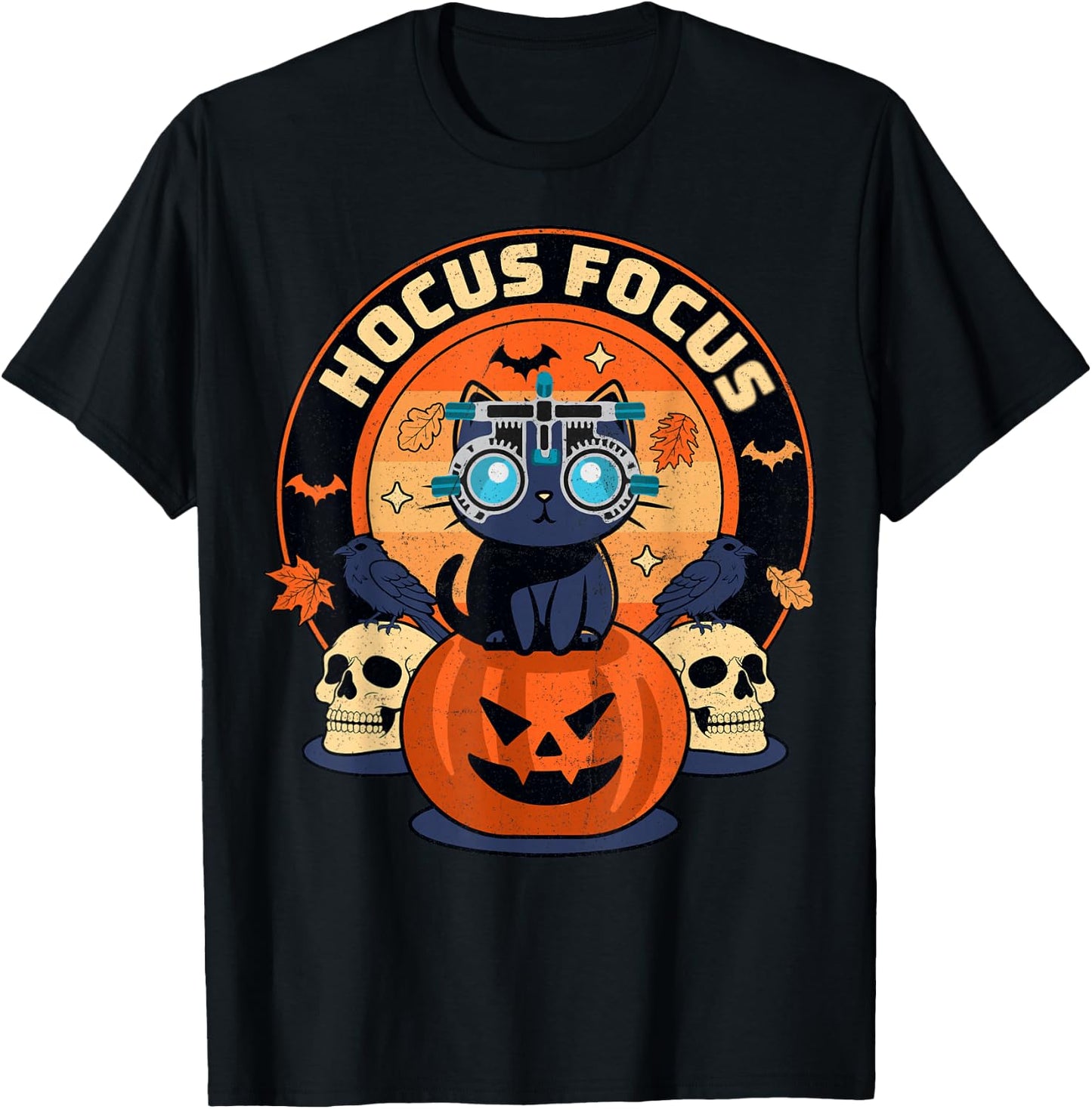 Hocus Focus Optometry Halloween Optometrist Eye Doctor Cat T-Shirt - T-Shirt | Black