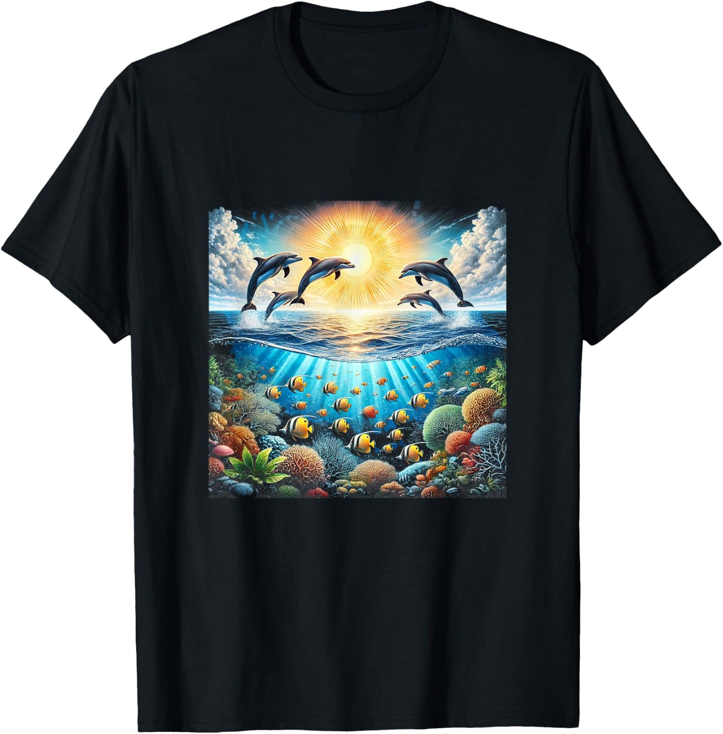 90s Dolphin, Aloha Hawaiian Dolphins, Colorful Beach T-Shirt - T-Shirt | Black