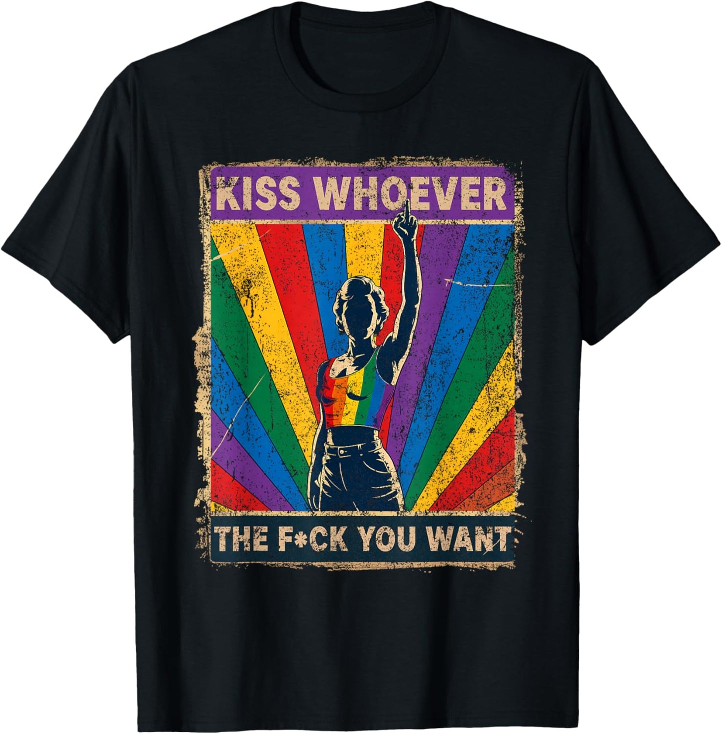 Kiss Whoever You Want LGBT Lesbian Gay Bisexual Trans Pride T-Shirt - T-Shirt | Black