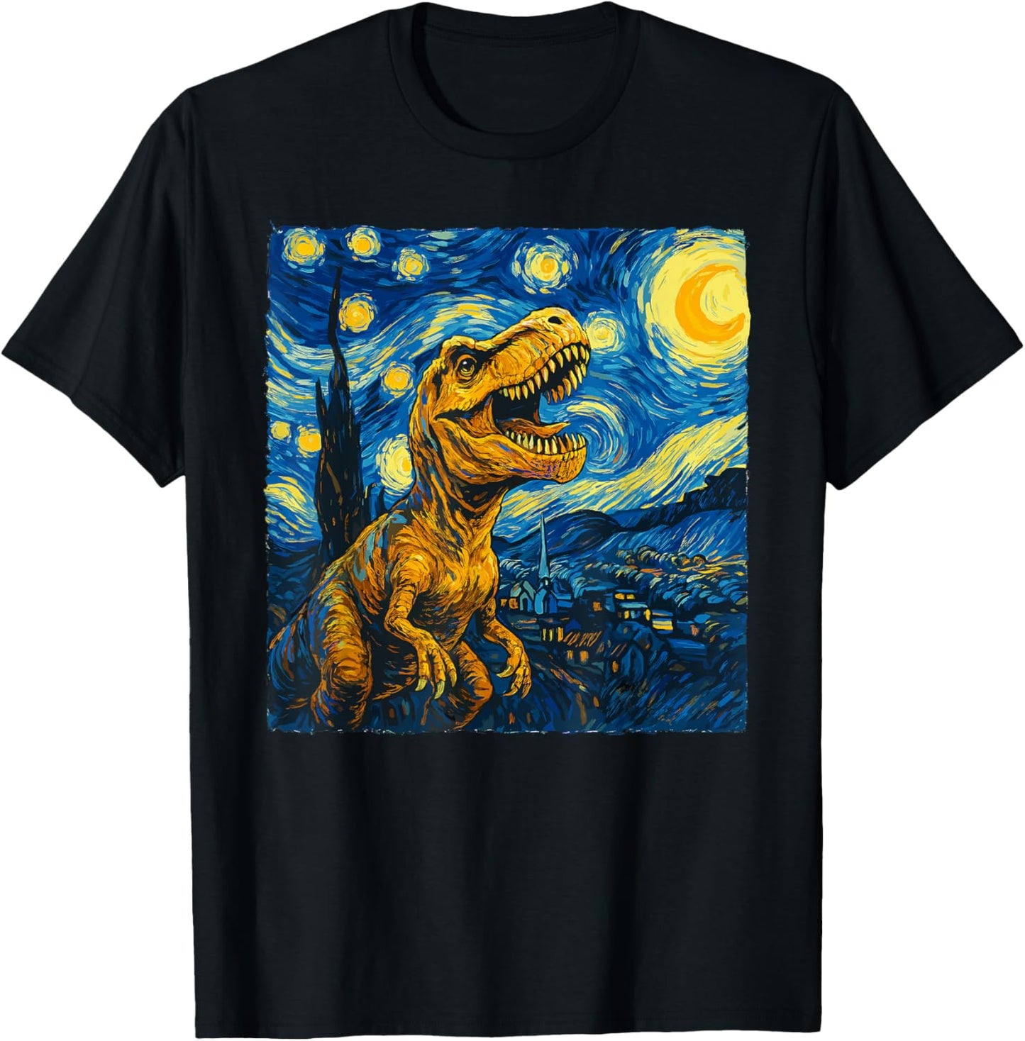Trex Dinosaur Dino Van Gogh Style - Starry Night Kids T-Shirt - T-Shirt | Black