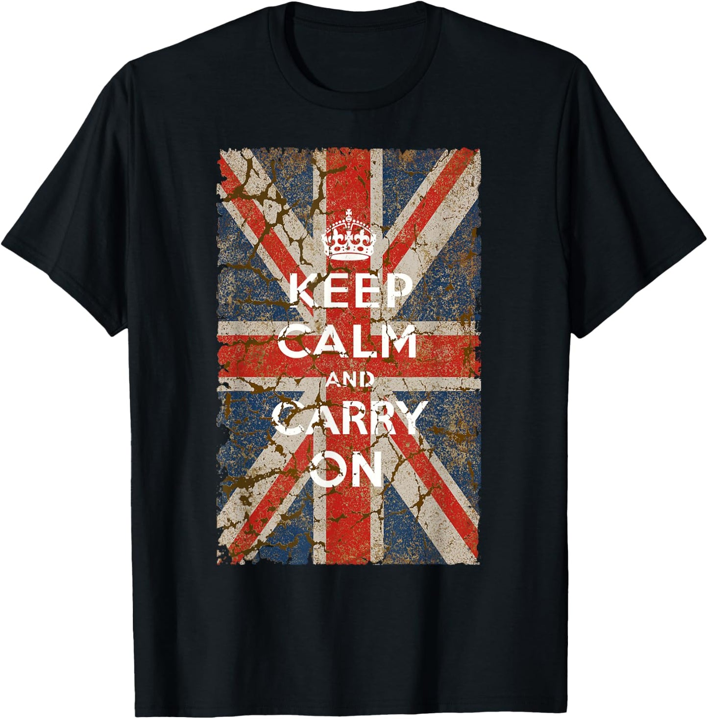 Keep Calm and Carry On with UK Flag T-Shirt - T-Shirt | Black