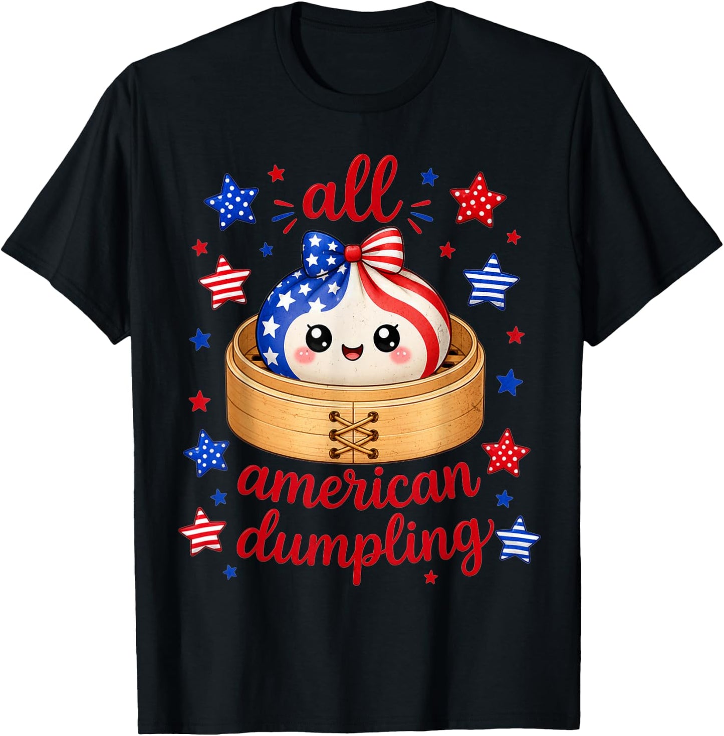 Kids Cute Striped All American Dumpling 4th of July Girls T-Shirt - T-Shirt | Black