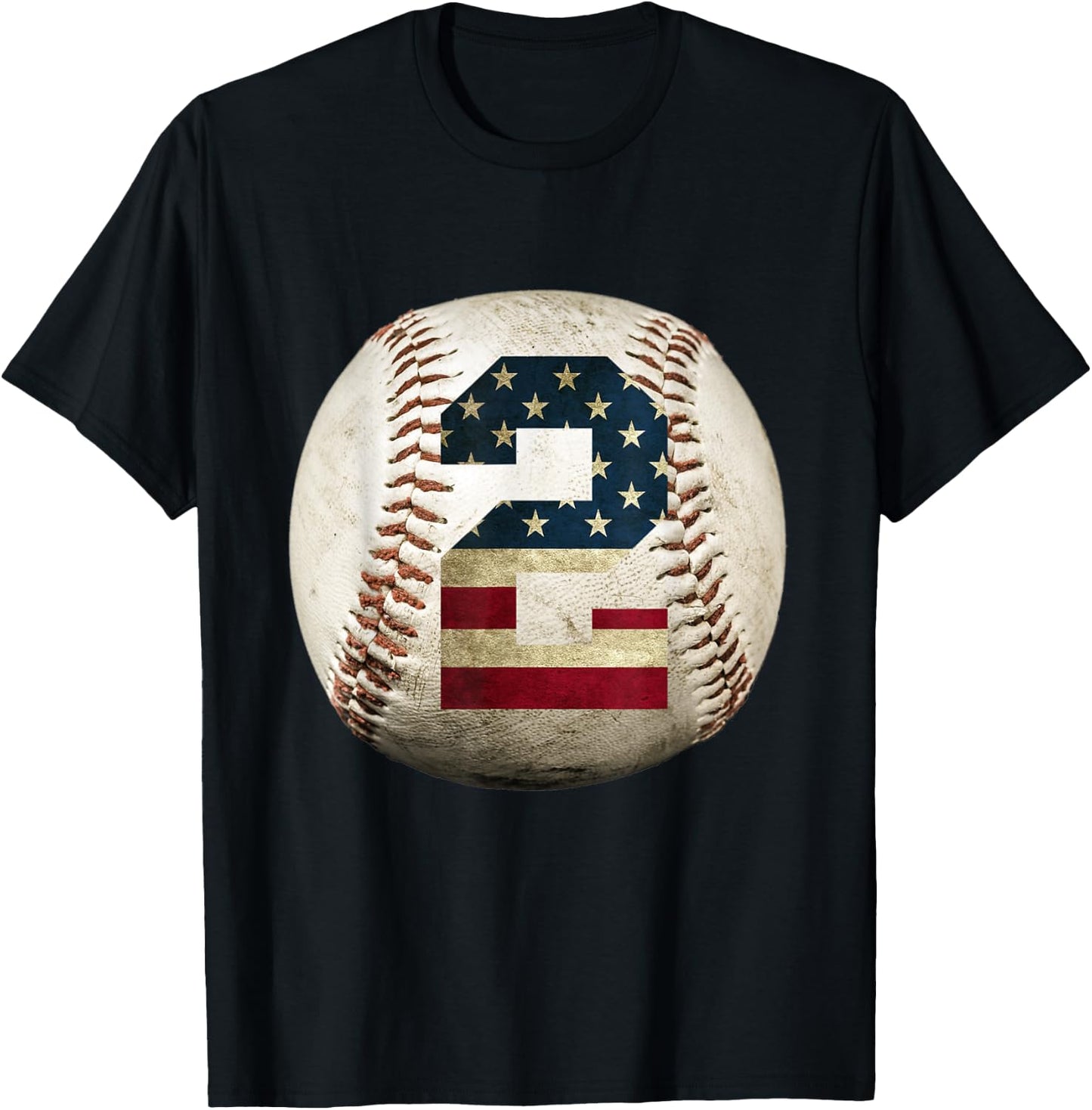 Baseball number 2 with American USA flag T-Shirt - T-Shirt | Black