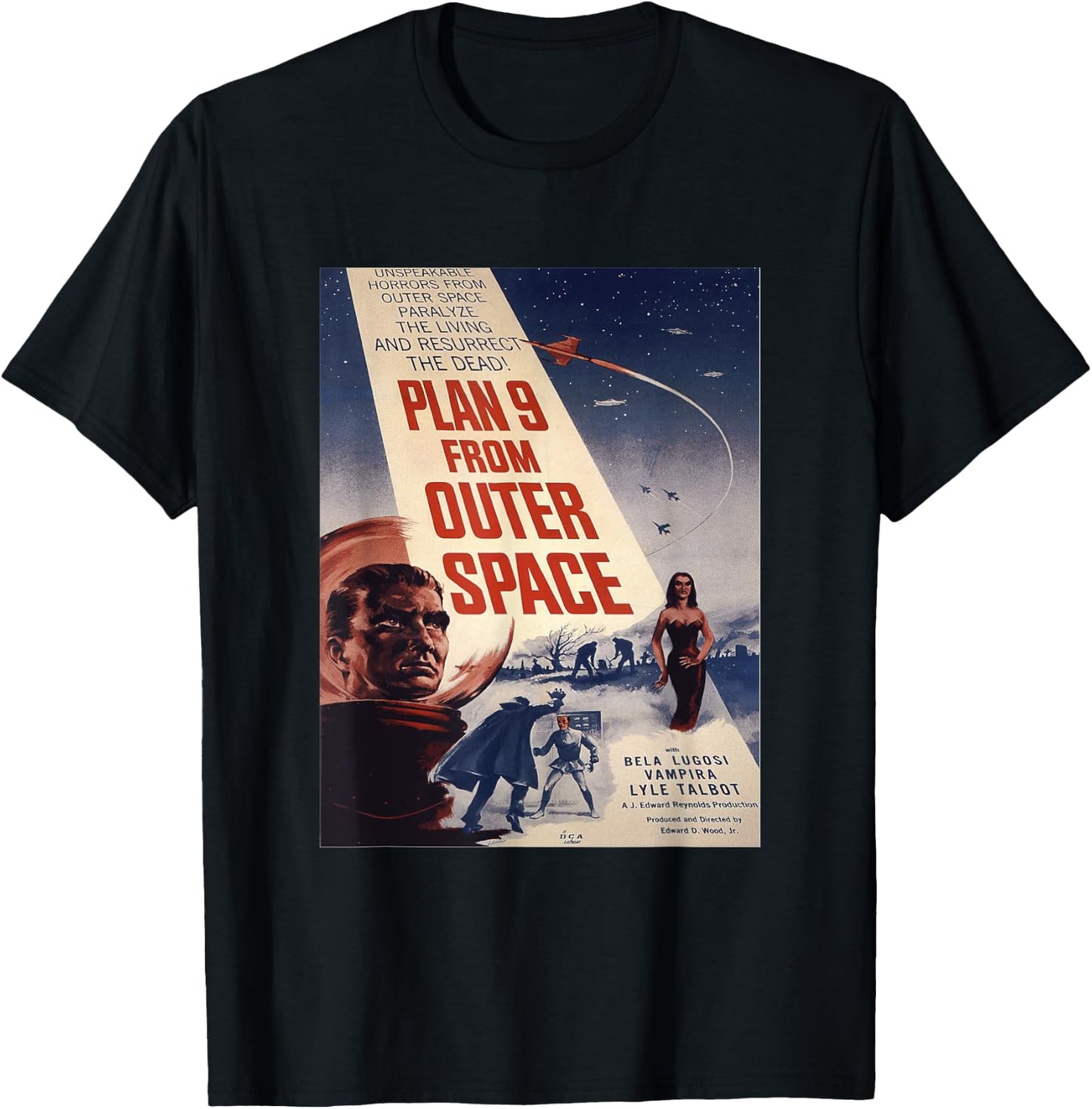 PLAN 9 FROM OUTER SPACE Sci-fi Sience Vintage Poster B Movie T-Shirt - T-Shirt | Black
