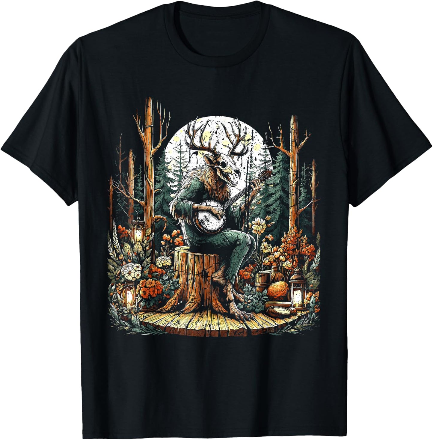 Vintage Wendigo Cryptid Camping T-Shirt - T-Shirt | Black
