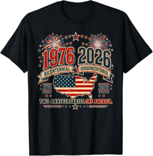 1976 Bicentennial Vs 2026 Semiquincentennial 4th of July T-Shirt - T-Shirt | Black