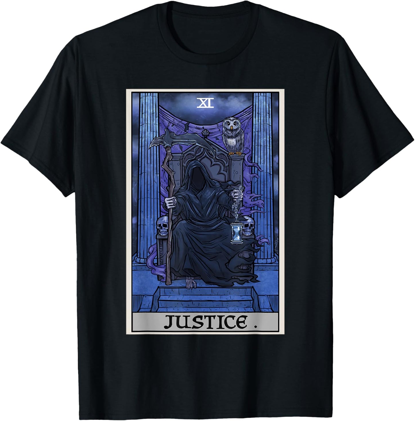 Justice Tarot Card Grim Reaper Halloween Gothic Witch Horror T-Shirt - T-Shirt | Black
