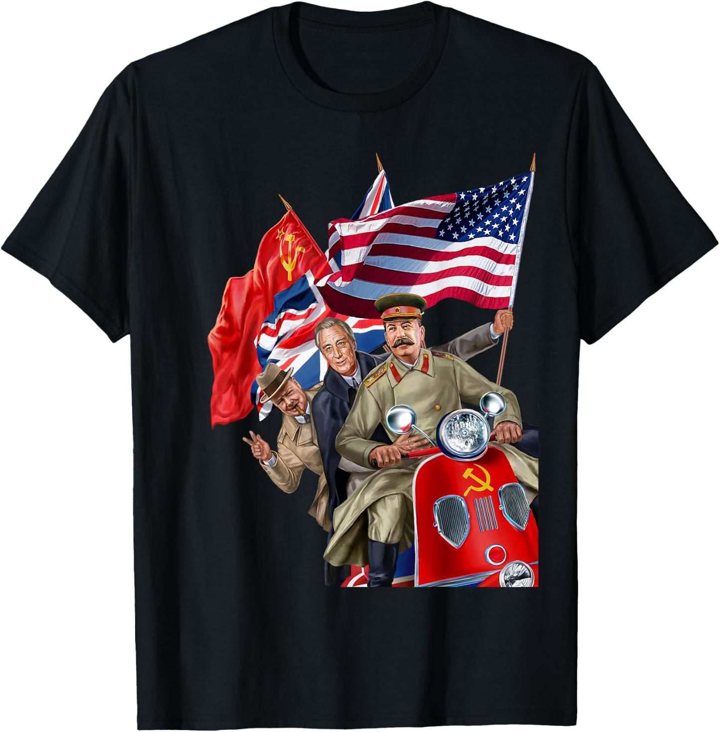 Stalin, Roosevelt, Churchill on Soviet Union Scooter T-Shirt - T-Shirt | Black