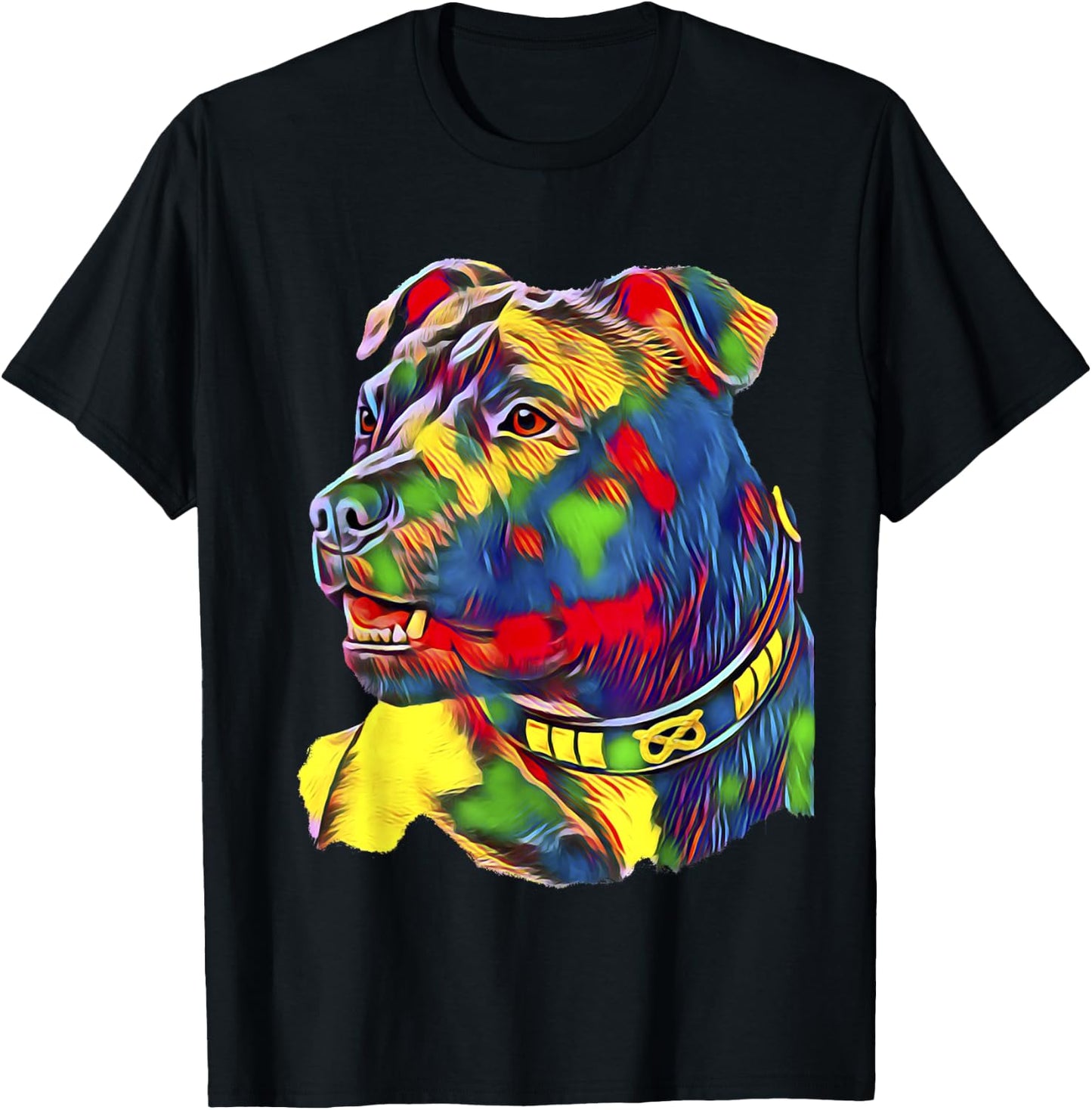 Watercolor Art Colorful American Staffordshire Bull Terrier T-Shirt - T-Shirt | Black