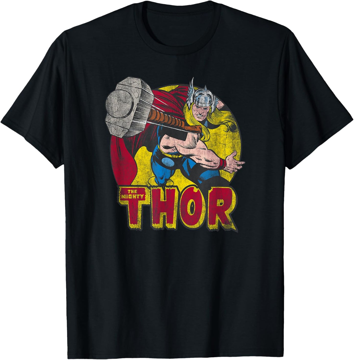 Marvel Mighty Thor Hammer Throw Vintage Graphic C1 T-Shirt - T-Shirt | Black