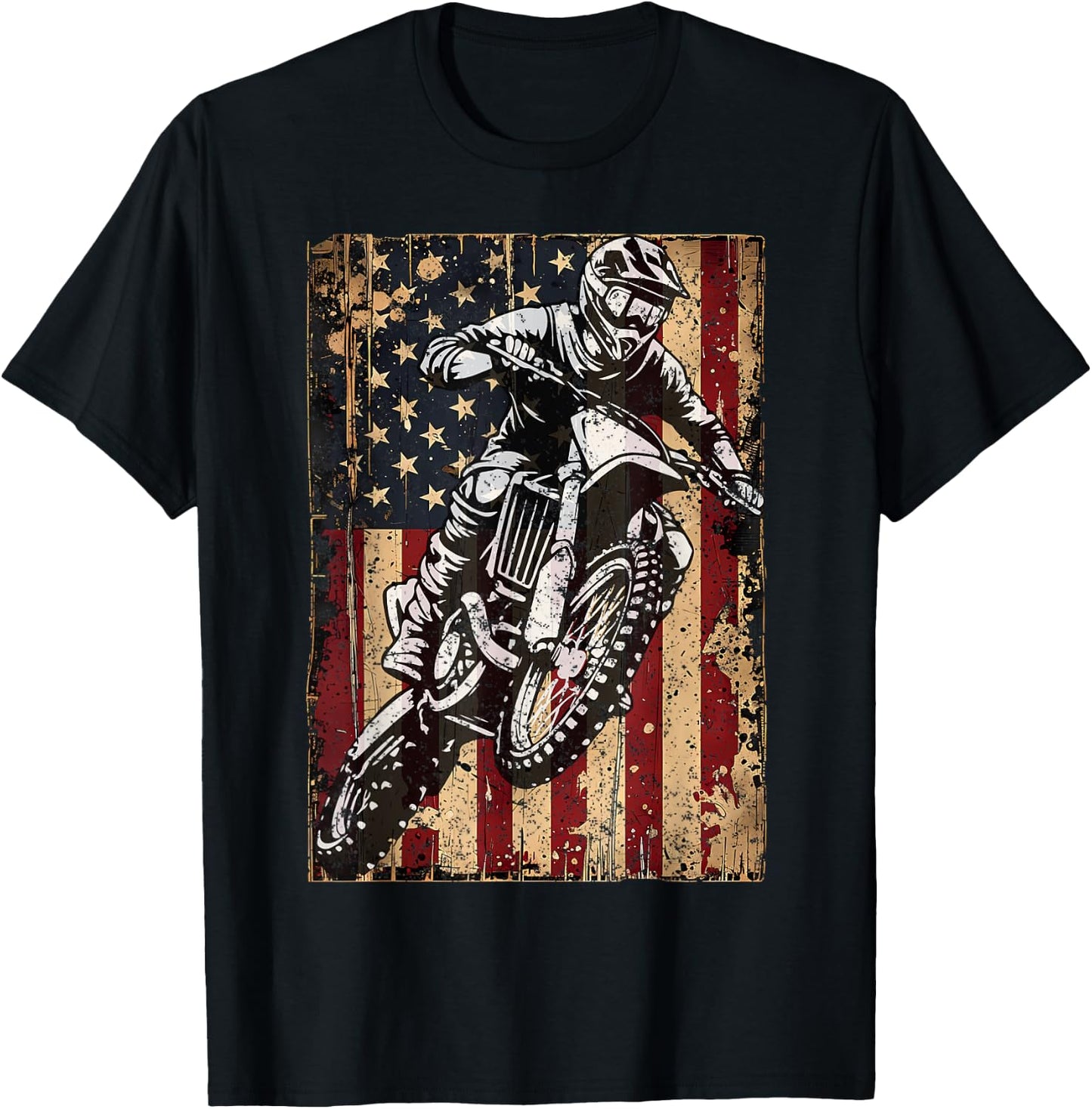 Dirt Bike USA Flag Vintage Motocross Riders Freestyle T-Shirt - T-Shirt | Black