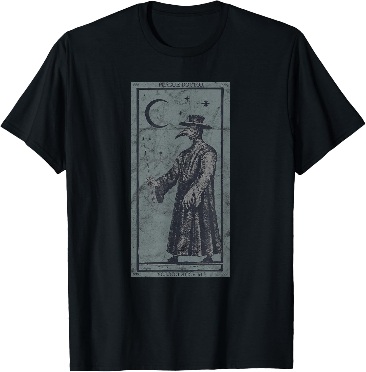 Occult Plague Doctor Tarot Card Black Death Baphomet Devil T-Shirt - T-Shirt | Black