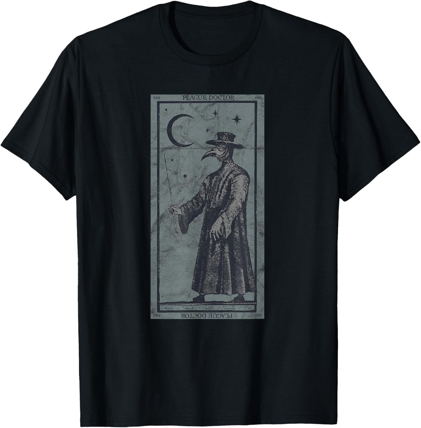 Occult Plague Doctor Tarot Card Black Death Baphomet Devil T-Shirt - T-Shirt | Black