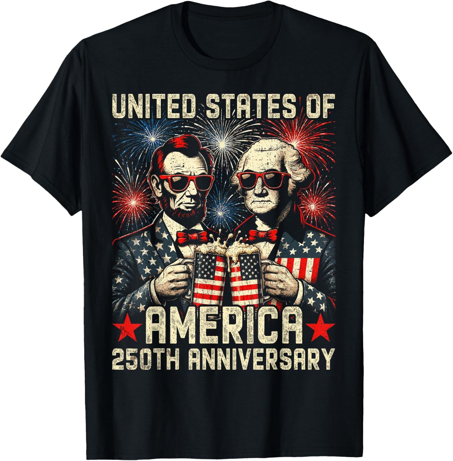 George Washington Lincoln Drinking Beer Abe Lincoln 250th T-Shirt - T-Shirt | Black