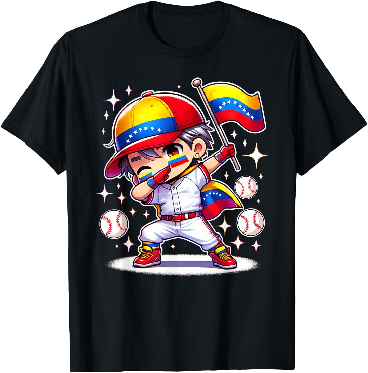 Venezuelan Baseball Kid Flag Celebration Dabbing Boy Dab T-Shirt - T-Shirt | Black