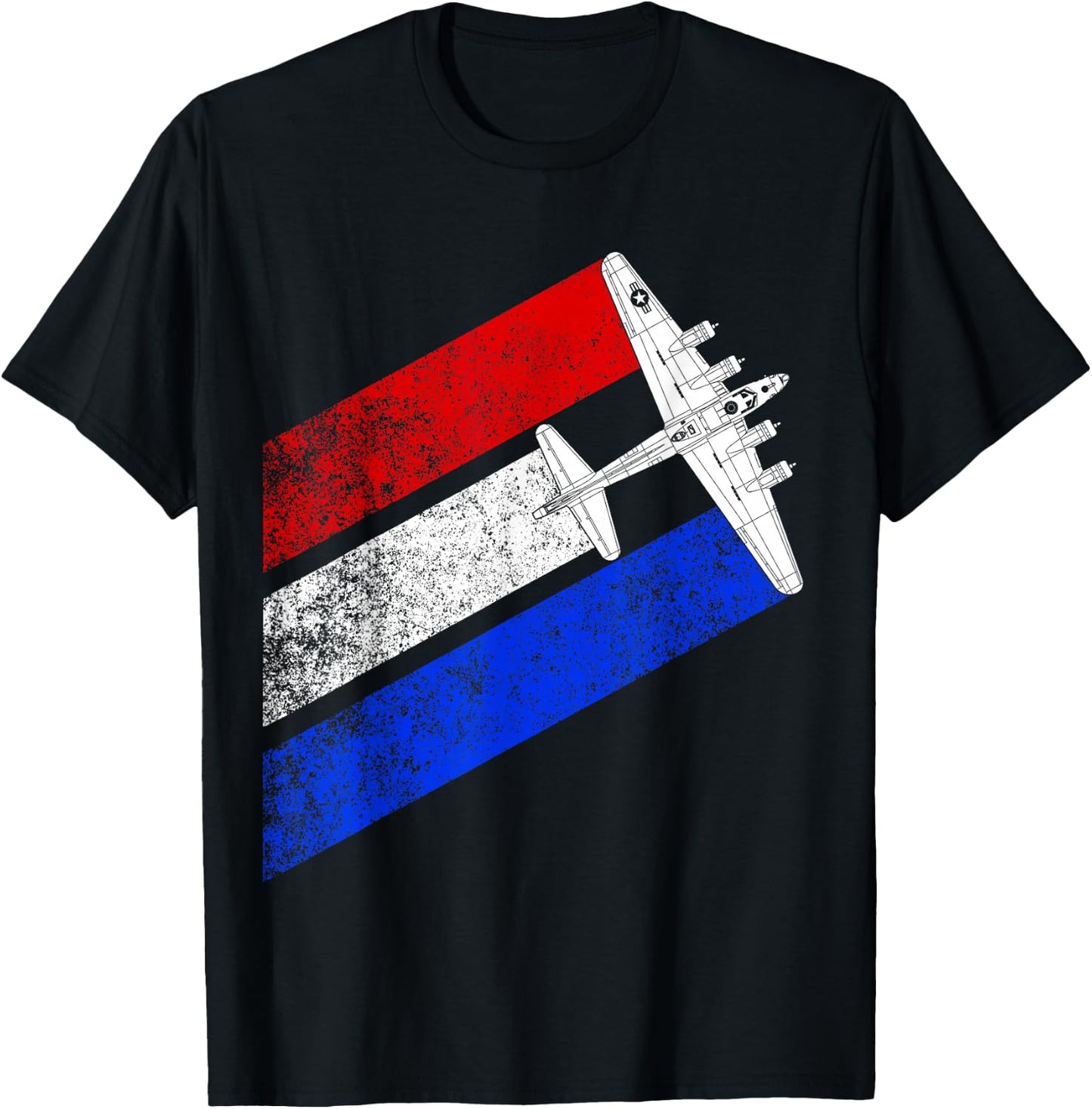 Vintage WW2 B-17 Flying Fortress Schematic American Flag T-Shirt - T-Shirt | Black