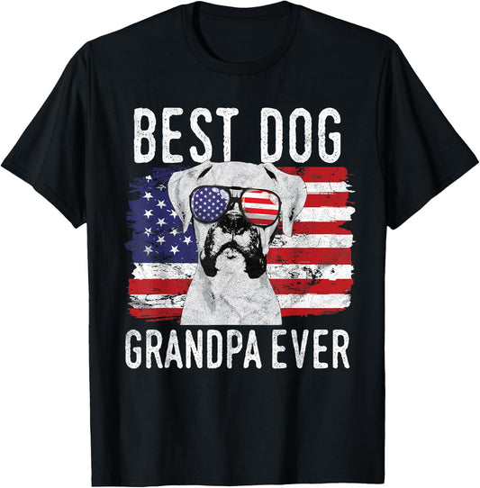 American Flag Best Dog Grandpa Ever Boxer USA Men T-Shirt - T-Shirt | Black