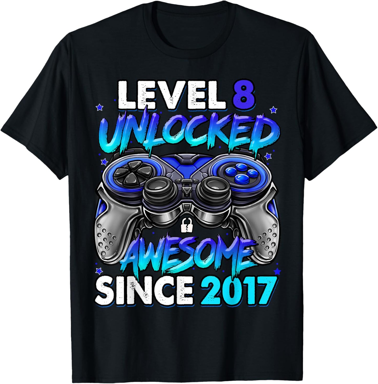 Level 8 Unlocked Awesome Since 2017 8th Birthday Gaming T-Shirt - T-Shirt | Black