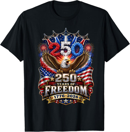1776-2026 Patriotic Eagle America 250 Years 4th of July T-Shirt - T-Shirt | Black