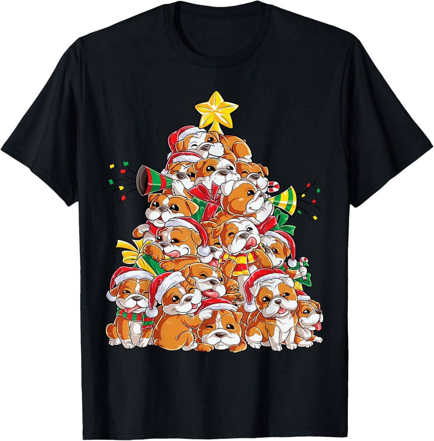 English Bulldog Christmas Tree Dog Santa Xmas Boys Dogmas T-Shirt - T-Shirt | Black