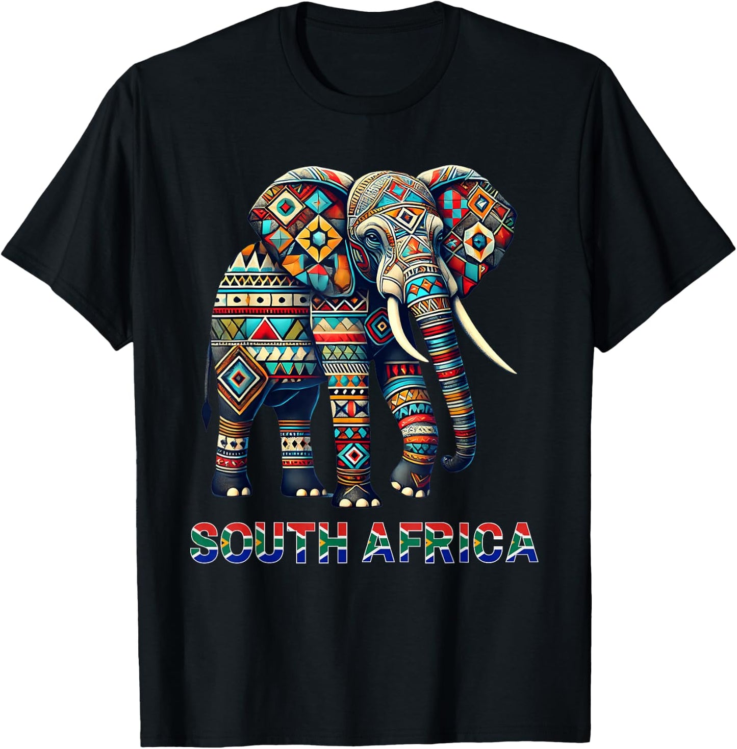 Geometric Elephant South African Tribal Wildlife Art T-Shirt - T-Shirt | Black