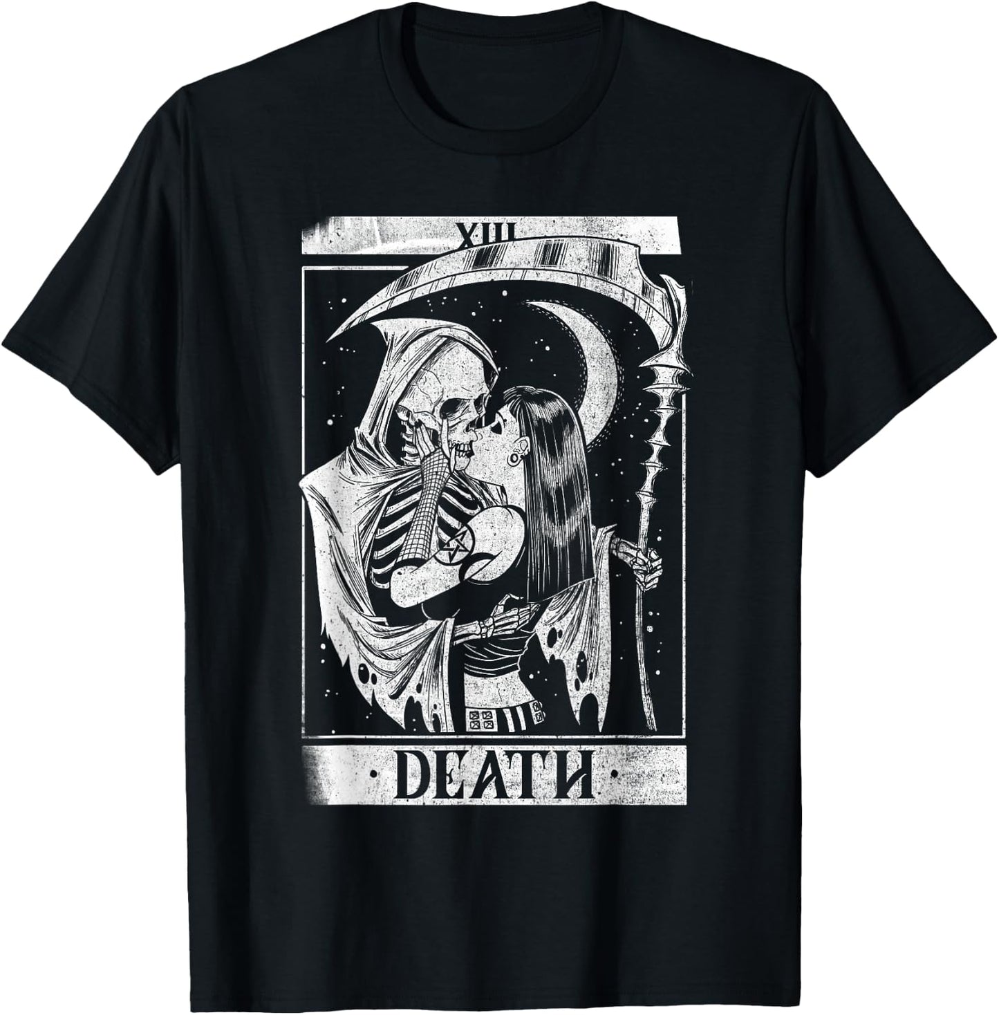 Blackcraft Vintage Death The Reaper Kiss Tarot Card T-Shirt - T-Shirt | Black