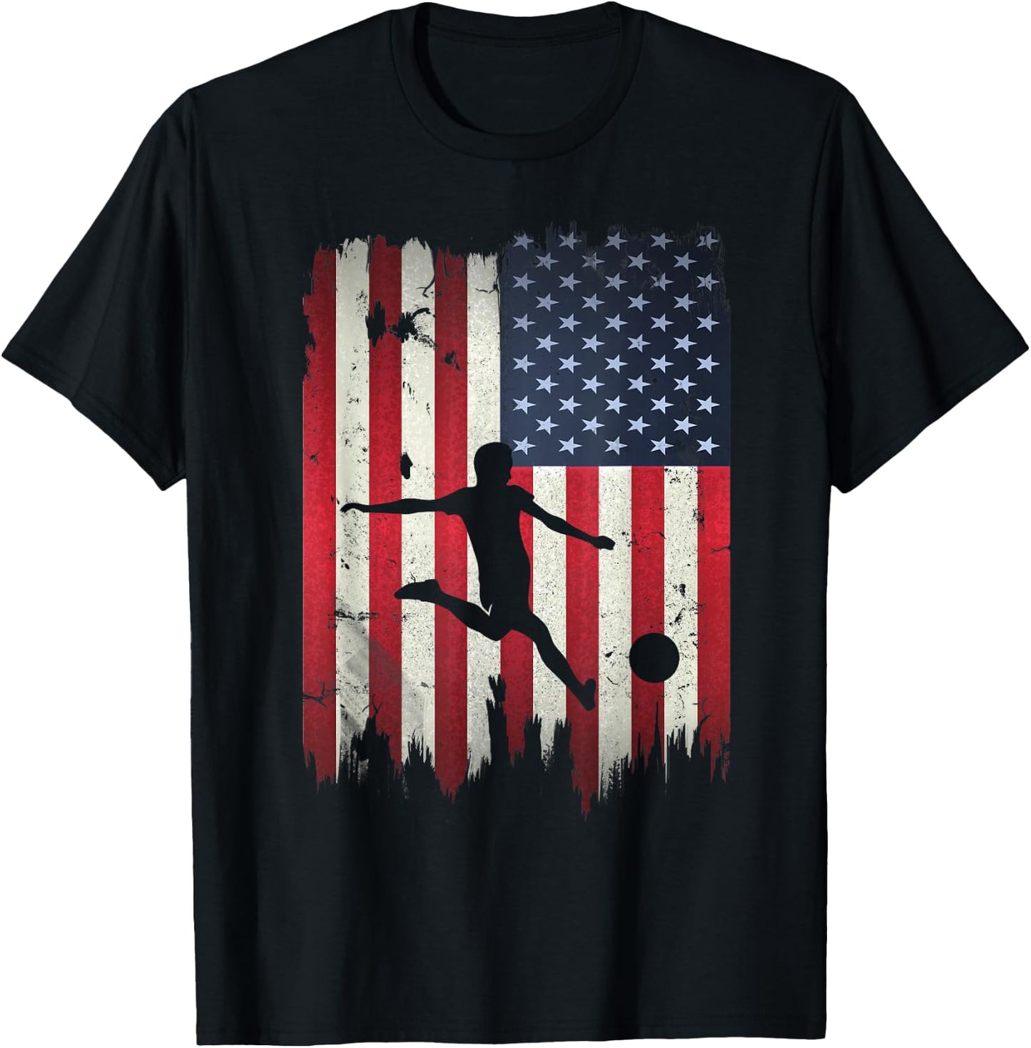 Soccer USA American Flag 4th of July Patriotic Sports T-Shirt - T-Shirt | Black