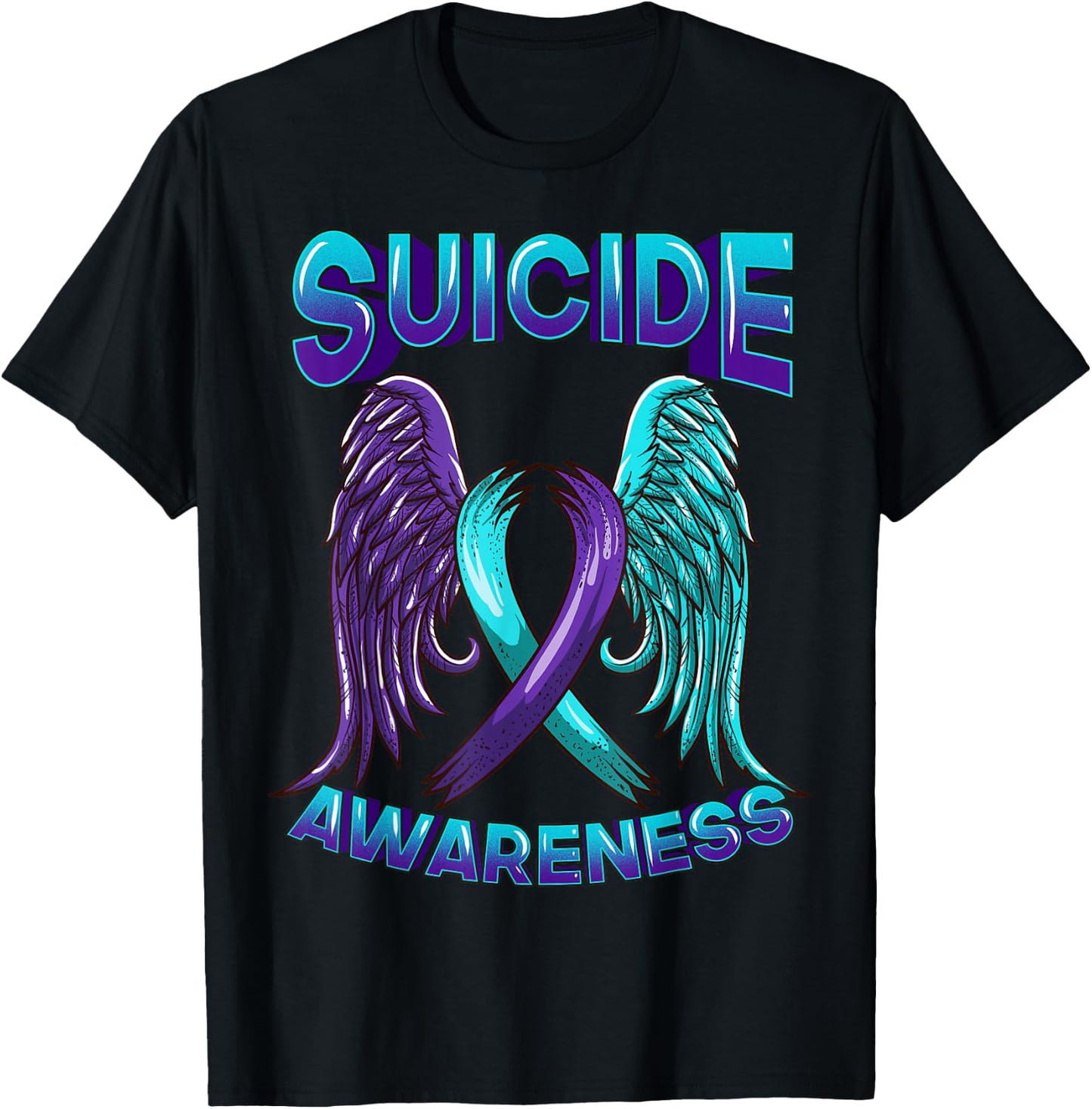 Suicide Awareness Ribbon With Wings Suicide Survivor T-Shirt - T-Shirt | Black