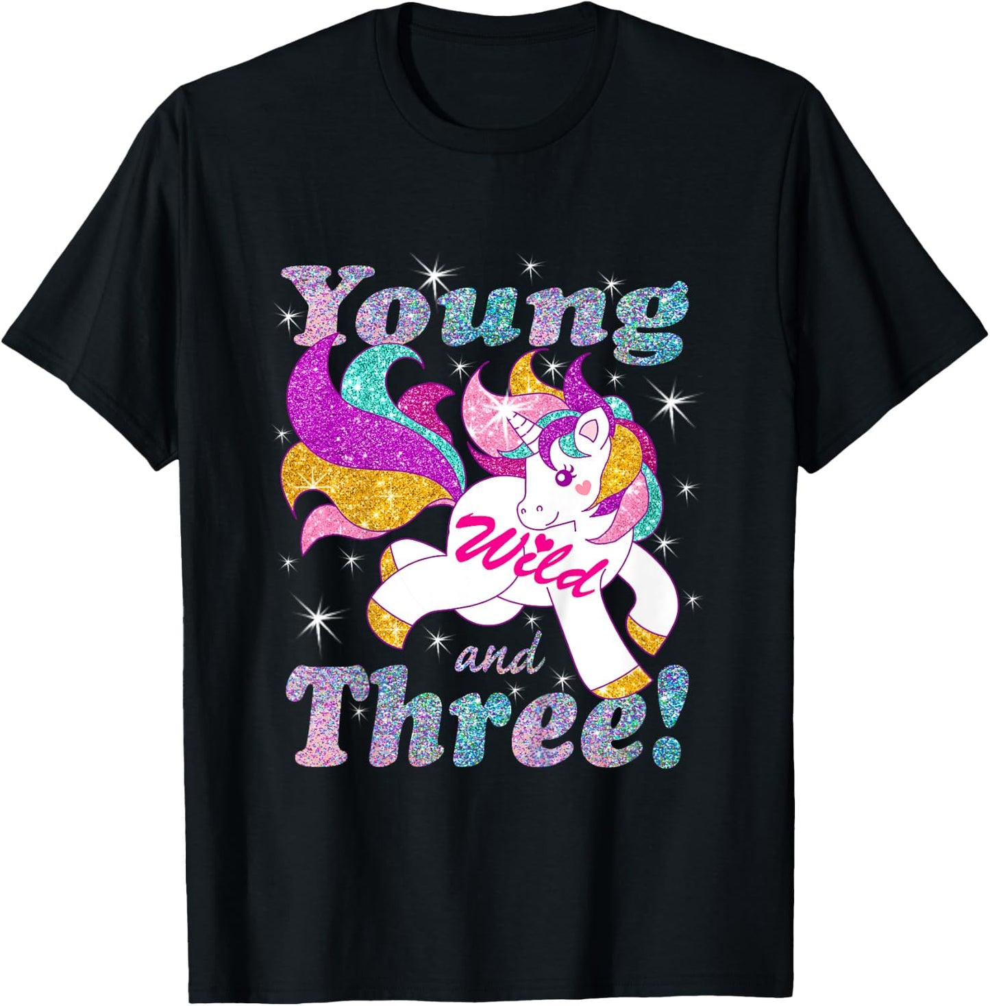 Young Wild and Three (3 year old) Birthday Shirt Girl Outfit T-Shirt - T-Shirt | Black
