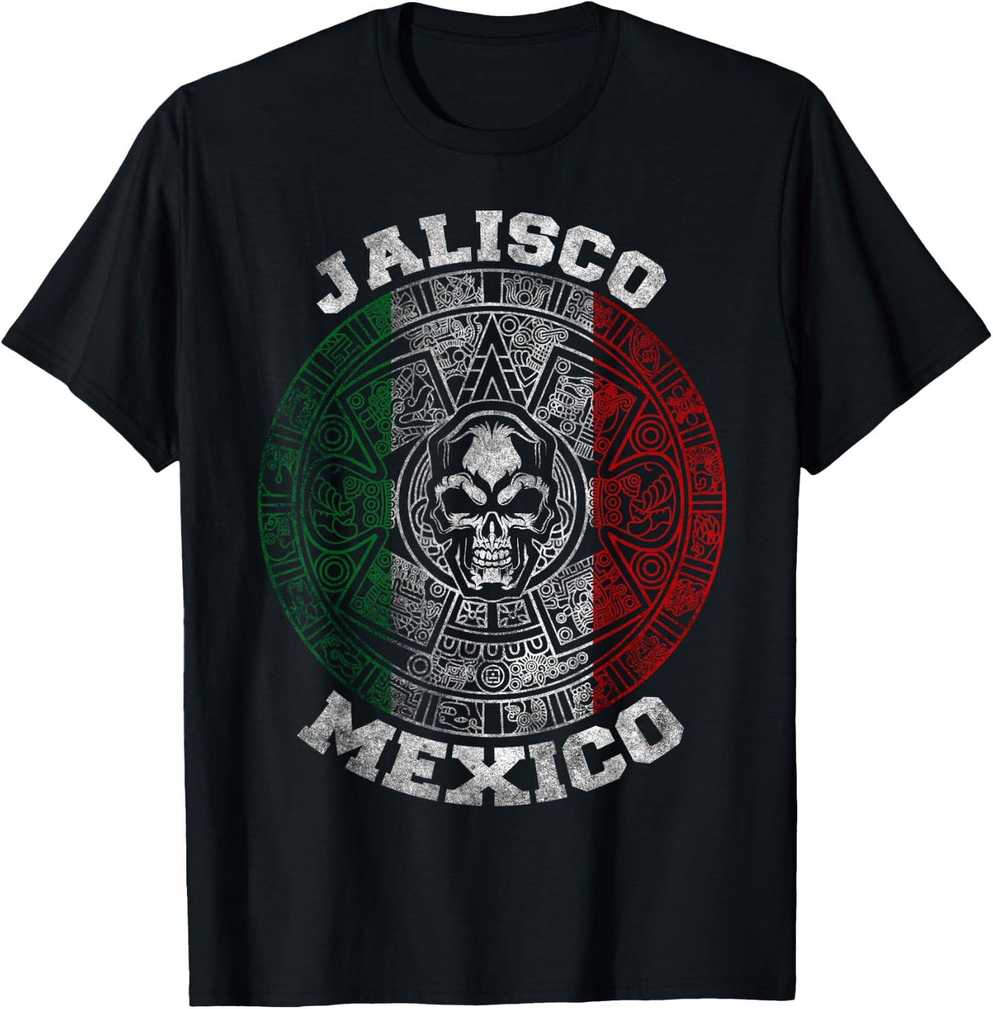 Jalisco Aztec Mayan Calendar Skull. Mexican Pride Symbol T-Shirt - T-Shirt | Black